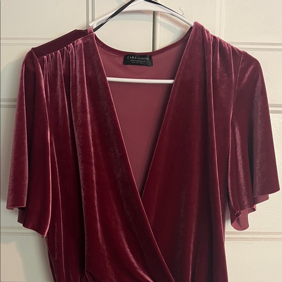 Zara Tops - Zara Burgundy Velvet Shirt